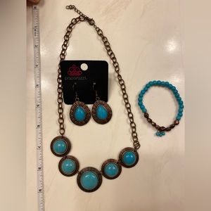 Paparazzi turquoise and copper bundle with necklace, earrings and bracelet